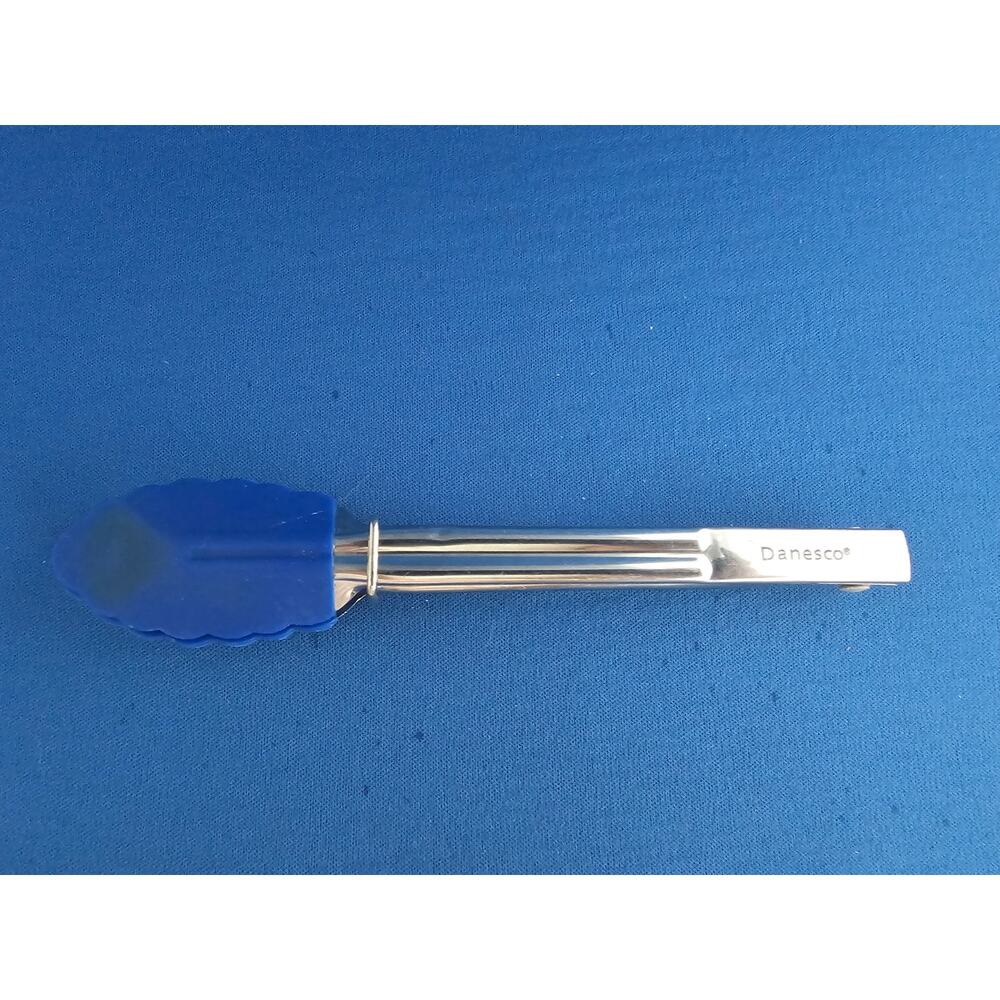 Danesco Blue Silicone/Rubber Tongs - 7" Long - used
